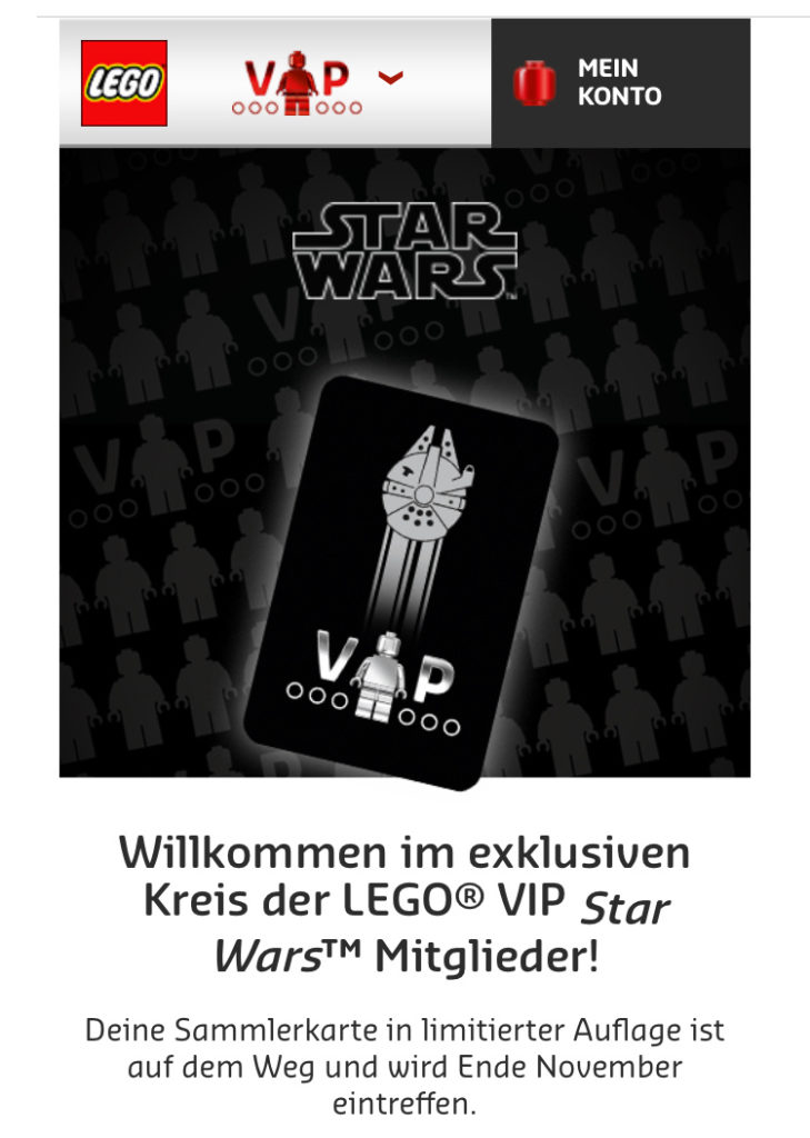 Schwarze LEGO® VIP Karte Ankündigung Mail Screenshot | © LEGO