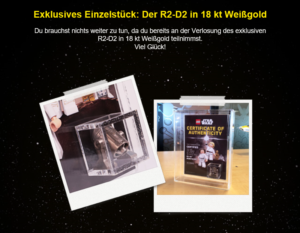 LEGO May the 4th 2018 - Gewinnspiel 18k weißgold R2- D2 für Besitzer der schwarzen LEGO VIP-Karte | ©LEGO Gruppe