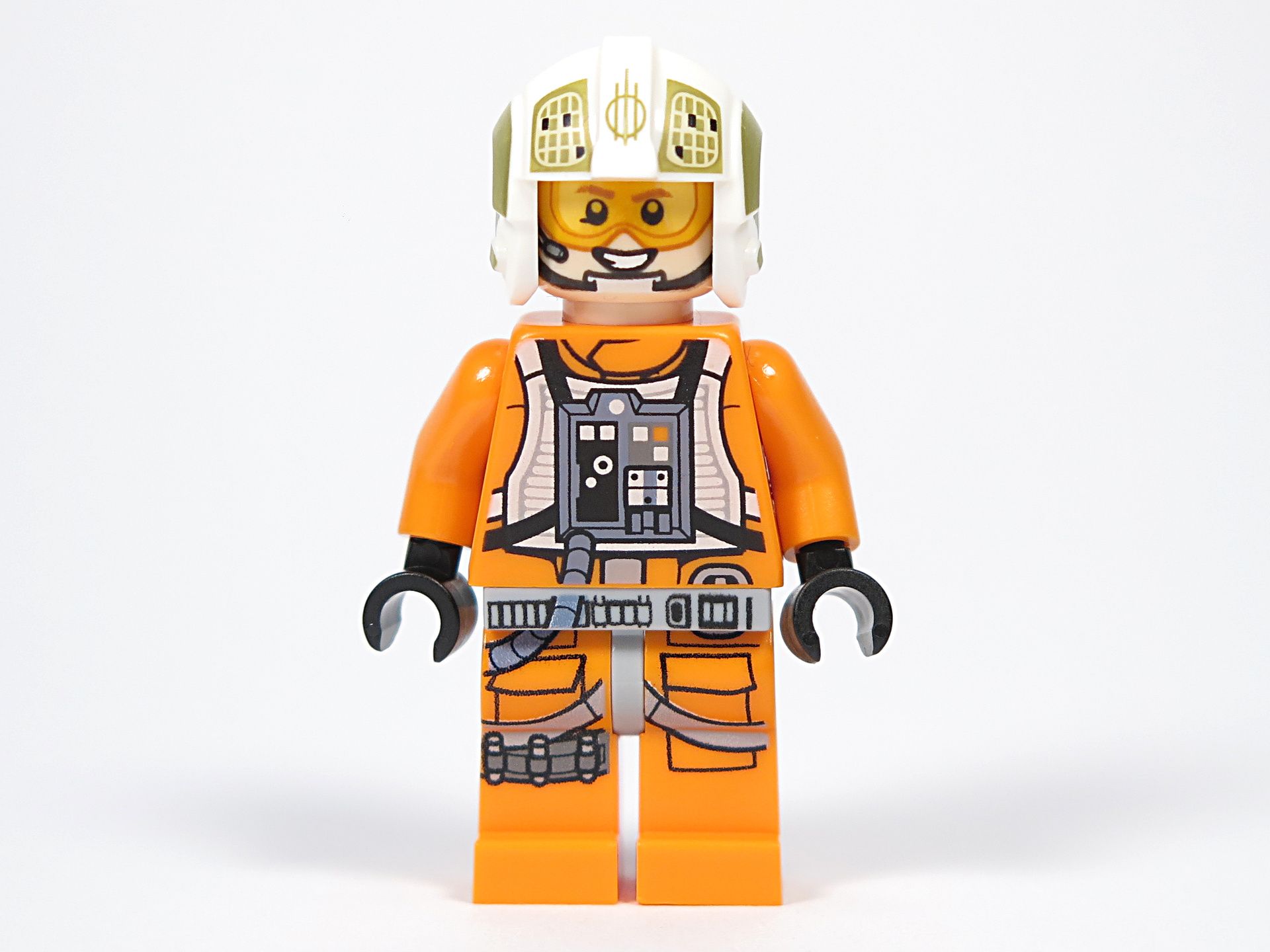 LEGO® Star Wars™ UCS Y-Wing Starfighter - Minifigur Gold Leader, Jon "Dutch" Vander, Vorderseite mit Helm | ©2018 Brickzeit