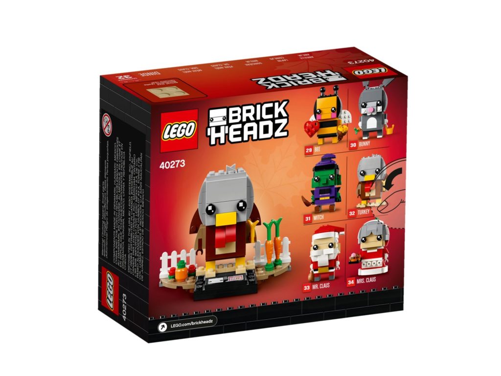LEGO® Brickheadz™ Erntedank Truthahn 40273 - Packung Rückseite | ©LEGO Gruppe