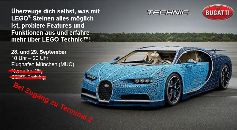 LEGO Bugatti Chiron auf Tour - Infos Flughafen München Terminal 2 | LEGO Gruppe