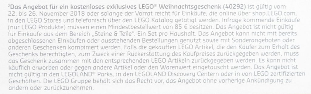 Kleingedrucktes LEGO® Weihnachtsgeschenk 40292 | ©LEGO Gruppe