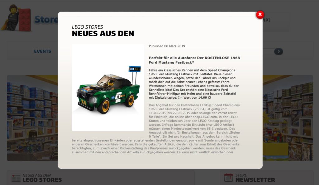 Kostenloser 1968 Ford Mustang Aktion im LEGO® Shop | ©LEGO Gruppe