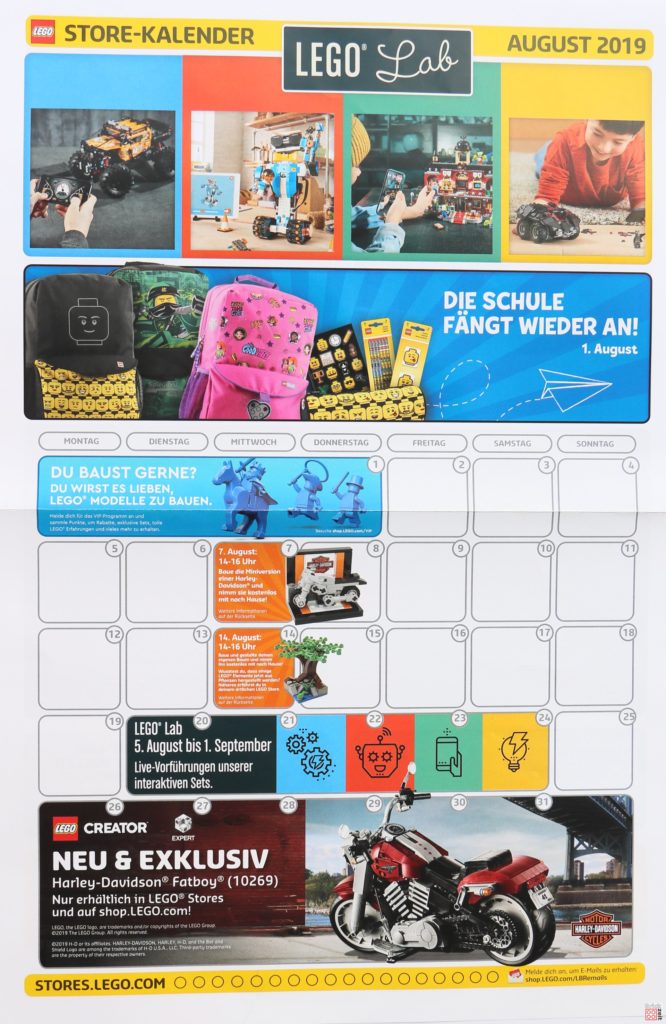 LEGO® Store-Kalender August 2019 - Vorderseite | Foto Brickzeit