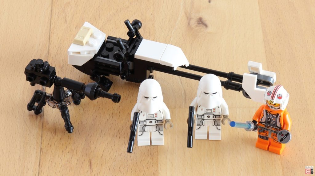Speeder, E-Netz-Blasterkanone, Snowtrooper und Luke aus dem LEGO 75288 AT-AT | ©Brickzeit