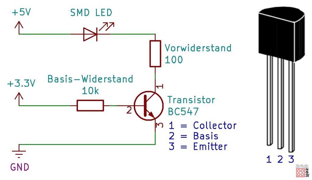 Transistor als Schalter für LED | ©Brickzeit