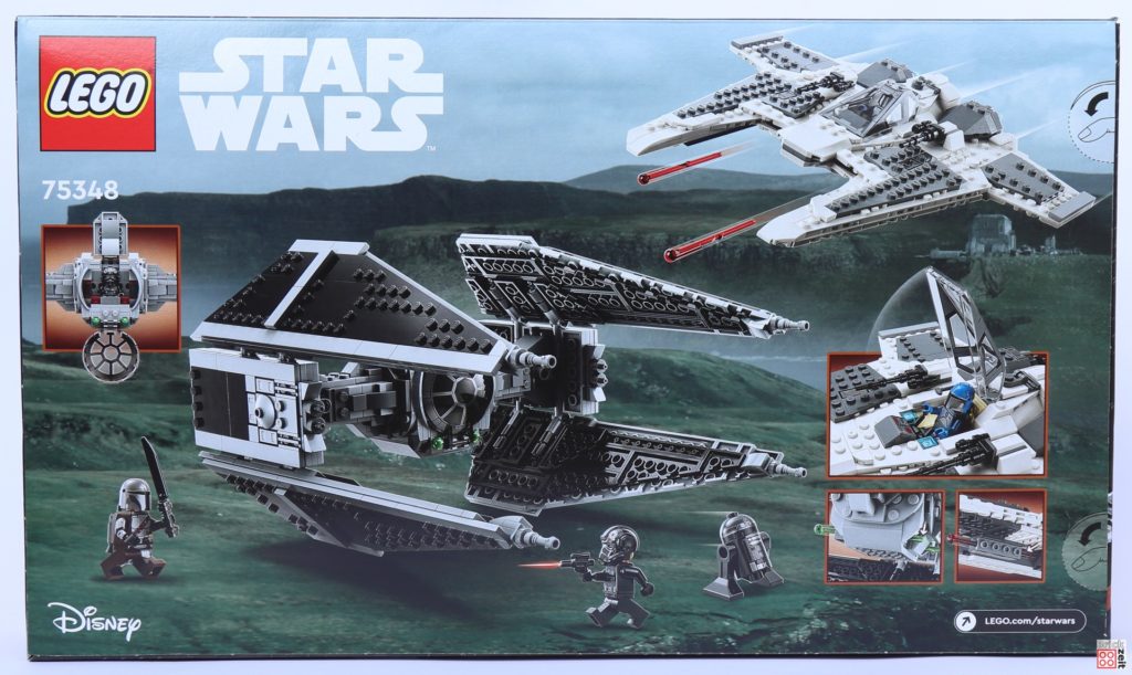 Packung von LEGO Star Wars 75348 Mandalorian Fang Fighter vs. TIE-Interceptor, Rückseite | ©Brickzeit