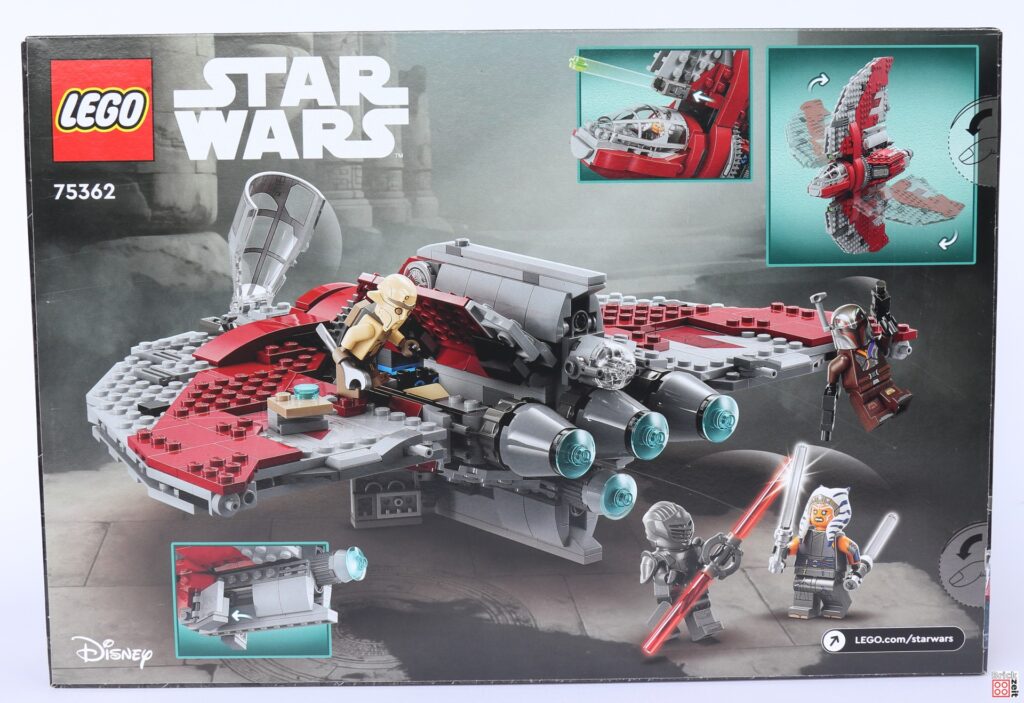 Packungsrückseite von LEGO Star Wars 75362 Ahsoka Tanos T-6 Jedi Shuttle | ©Brickzeit